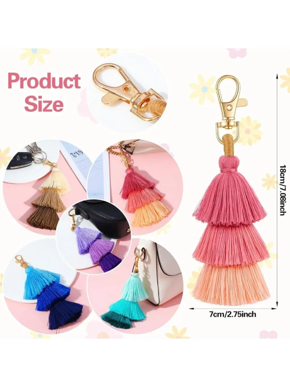 Colorful Pom Pom Tassel Keychain Set - Cute Bohemian Bag Charms for Women (20
